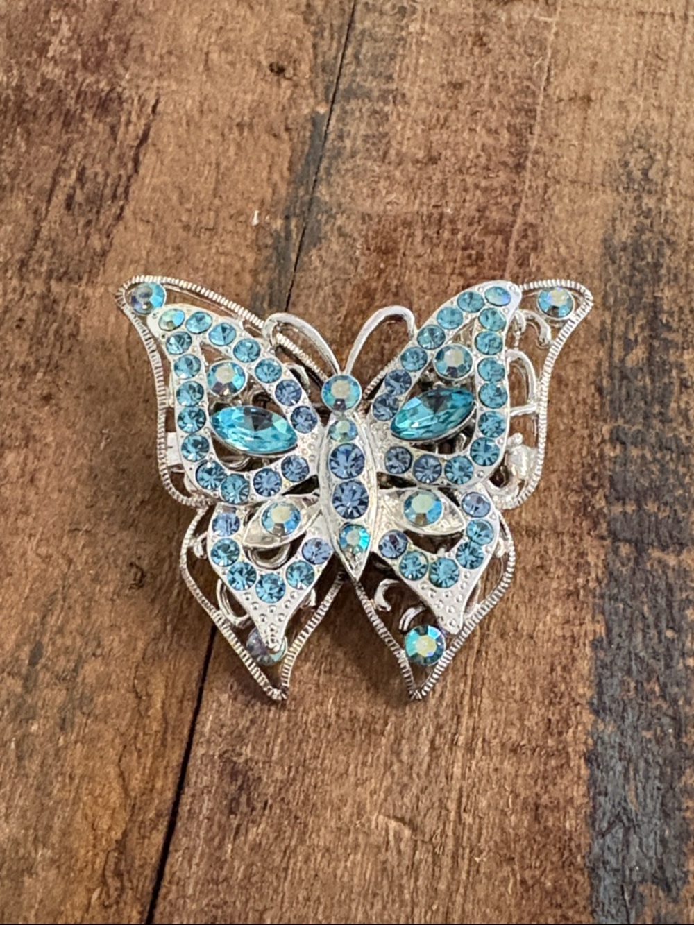 Silver Butterfly Brooch/pendant combo with Aqua Blue Crystals
